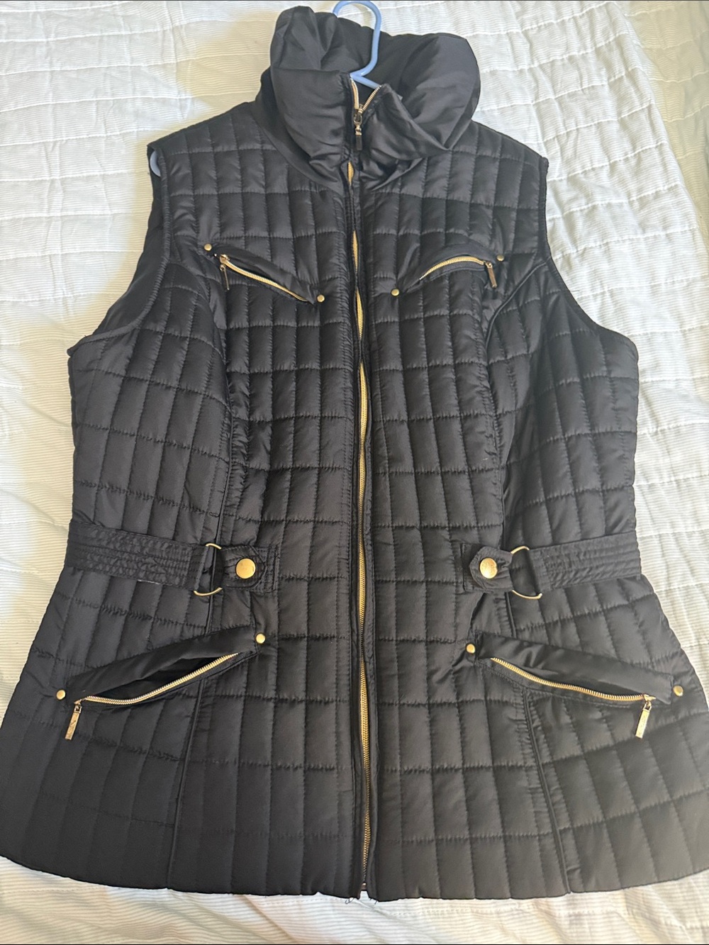 Avenue Quilted Black Vest with Gold Hardware